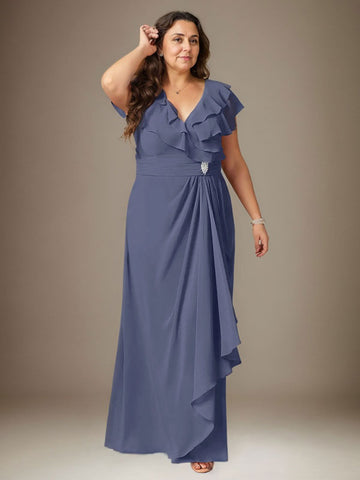 Stormy A-Line V-Neck Ruched Chiffon Dress