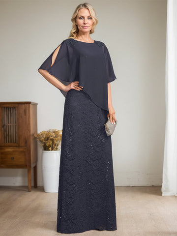 Sheath/Column Scoop Floor-Length Chiffon Lace Mother of the Bride Dress With Sequins Beading