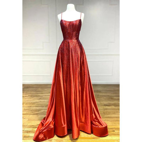 Robe de bal scintillante à bretelles spaghetti et perles pour femme 