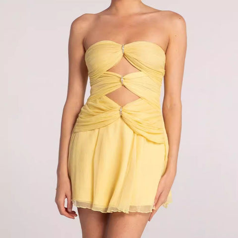 High-End Hollow Strapless Bandage Prom Dress