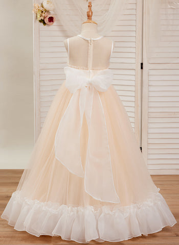 A-line Organza Tulle Floor-length Pink Dress (010226975)