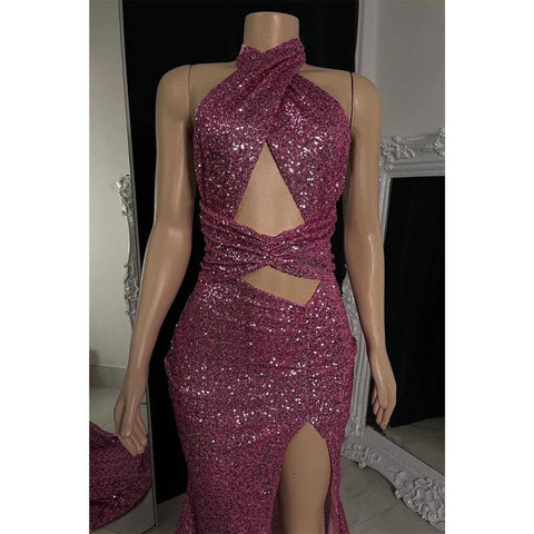 Robe de bal sirène à paillettes et dos nu pour filles 