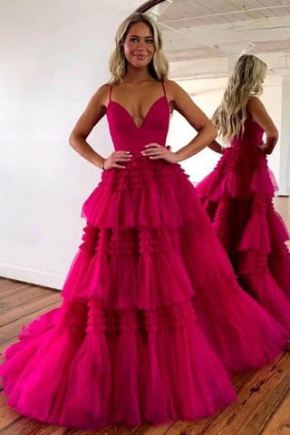 Pretty A Line Spaghetti Straps Long Tulle Prom Dress With Split