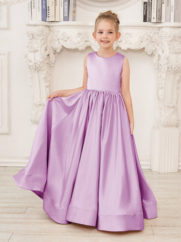 A-line Lace Satin Floor-length Flower Girl Dress