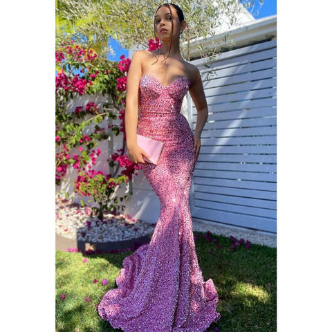 Vestido de fiesta de sirena con lentejuelas y escote corazón y purpurina 