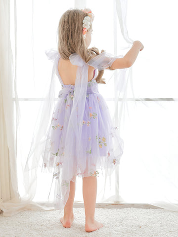 A-Line Sleeveless Floral Embroidered Tulle Toddler Flower Girl Dress