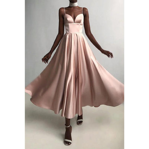 Vestido de fiesta sencillo con escote en V y tirantes finos 