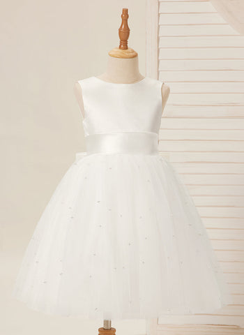 Ball-Gown/Princess Satin Tulle Knee-length Flower Girl Dress