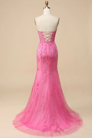 Corset Sweetheart Long Lace Prom Dress with Slit