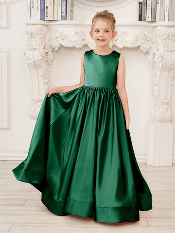 A-line Lace Satin Floor-length Flower Girl Dress