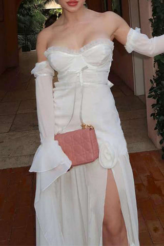 Robes de soirée élégantes et formelles, unies, à fleurs de frein, sans bretelles 