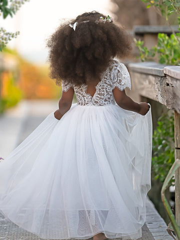 A-line Lace Ankle-length Boho Flower Girl Dress