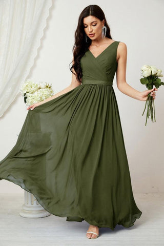 Women's Chiffon Long Bridesmaid Dresses A line Sleeveless Formal Prom Gown for Evening Party Homecoming Dresses 2808