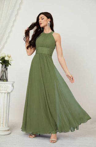 Baoleely Formal Party Gown Dress Chiffon Halter Long Sleeveless Bridesmaid Dresses 2802