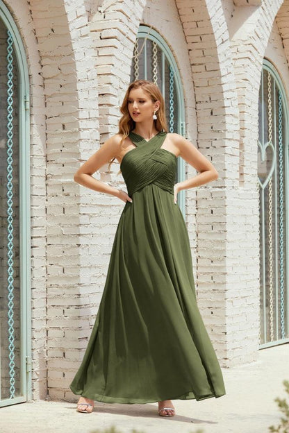 Halter Bridesmaid Dresses Formal Cocktail Prom Gown 28015