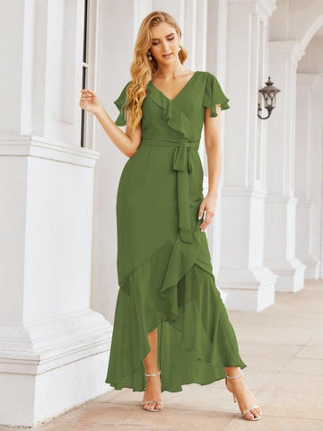 Baoleely Ruffled Bridesmaid Dresses Mermaid Formal Violin Evening Party Prom Gowns 28042