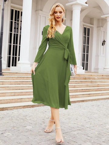 Robe de demoiselle d'honneur dos nu en V avec ceinture à la taille - Mère de la mariée - Invitée au mariage SY28031