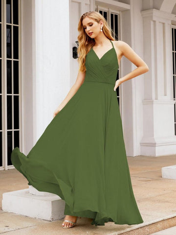 Baoleely Halter Chiffon Bridesmaid Dresses Wedding Appare Sleeveless Formal Prom Dress with Ruffled Back 28035