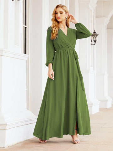 Robe de demoiselle d'honneur en mousseline Sunnderly pour femme, coupe trapèze, manches longues, robe de soirée formelle pour invitée de mariage SY28032 