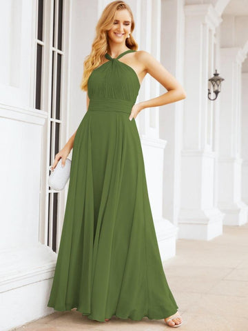 Baoleely Crisscross Halter Bridesmaid Dresses for Party Wedding Evening Prom Maxi Ball Gowns 28053