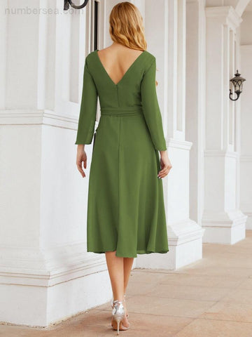 Robe de demoiselle d'honneur dos nu en V avec ceinture à la taille - Mère de la mariée - Invitée au mariage SY28031