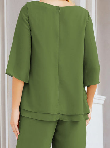 Baoleely Élégante robe mère de la mariée 2 pièces, grande taille, pantalon, volants, couches argentées, peignoir 28064