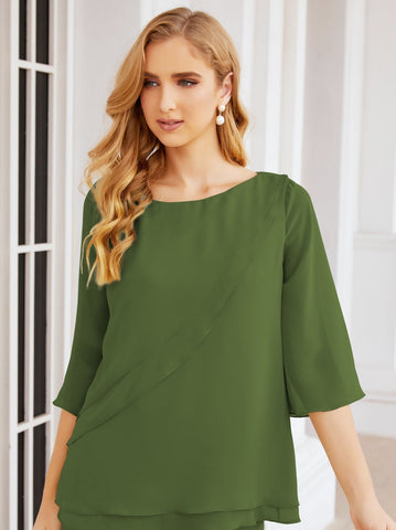 Baoleely Élégante robe mère de la mariée 2 pièces, grande taille, pantalon, volants, couches argentées, peignoir 28064