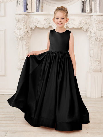 A-line Lace Satin Floor-length Flower Girl Dress