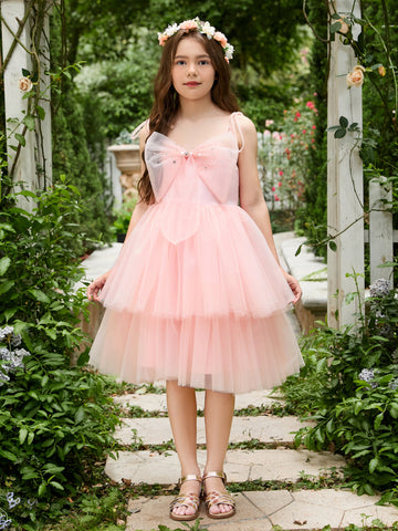 A-line Tulle Knee-length Pearl Pink Dress (2003224887)