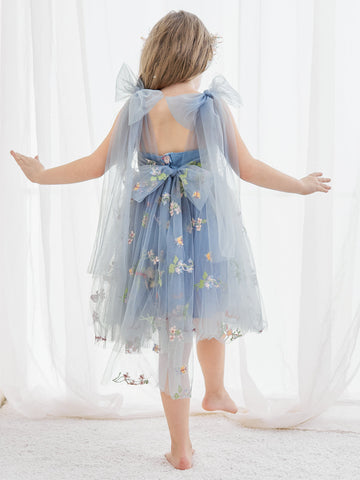 A-Line Sleeveless Floral Embroidered Tulle Toddler Flower Girl Dress