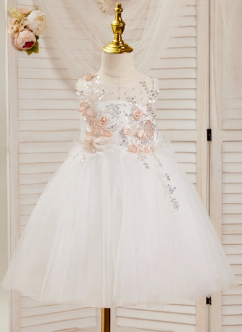 A-line Tulle Knee-length White Dress (2003227138)