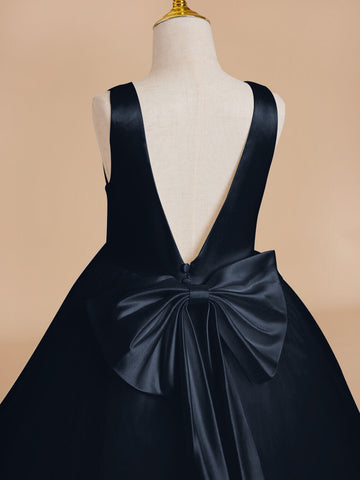 Classic White A-line Sleeveless Satin and Tulle Flower Girl Dress