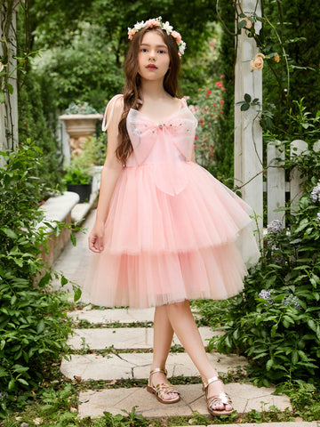 A-line Tulle Knee-length Pearl Pink Dress (2003224887)
