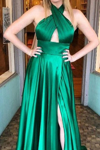 A Line Halter Purple Long Prom Dress with Backless