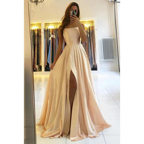 Vestido formal de noche de graduación sin mangas con pliegues de satén y tirantes finos