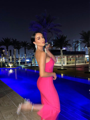 Women Strapless Bodycon Bandage Dress Sexy Sleeveless Backless Celebrity Evening Club Party Midi Dress Vestidos