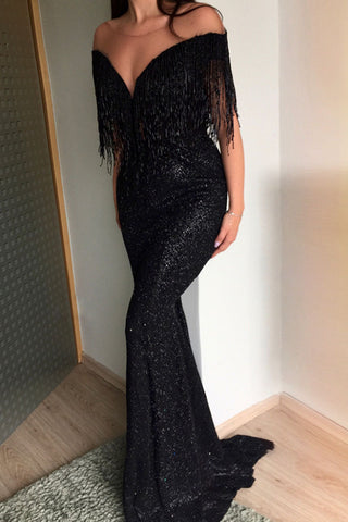 Vestidos de noche sexys con escote en V y borlas, con patchwork. 