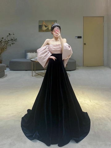 Robe de bal longue en satin de velours à épaules dénudées, modèle Y7611