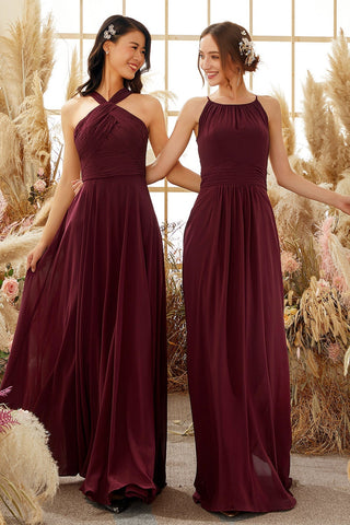 Burgundy Halter Chiffon Bridesmaid Dress