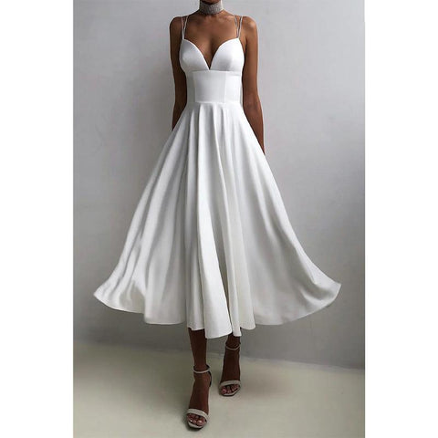 Vestido de fiesta sencillo con escote en V y tirantes finos 