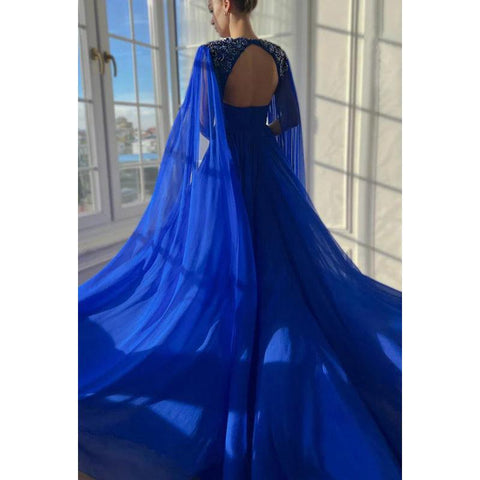 Elegante y lujoso vestido formal de fiesta con escote en V, corte A, fruncido, abertura lateral y bordado