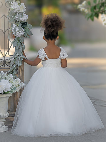 Ball-Gown/Princess Tulle Floor-length Ivory Flower Girl Dress