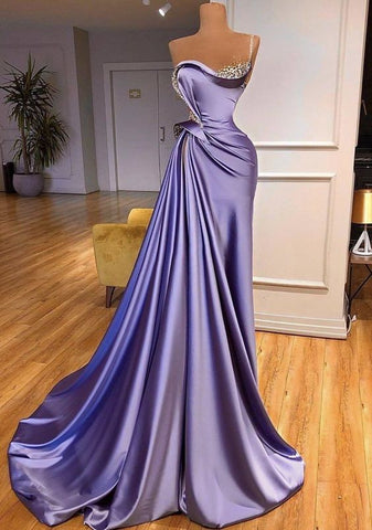 Vestidos de noche de lujo con cuentas, largos, elegantes, corte sirena, satén morado, modestos, increíbles, sin mangas, vestidos de fiesta formales Y1149