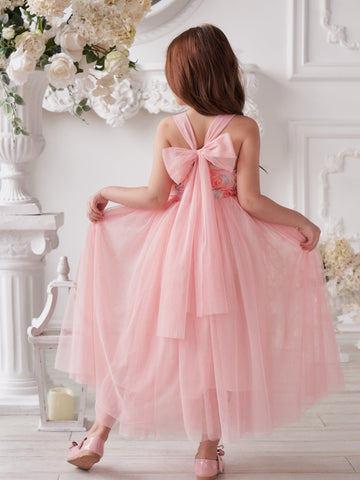 Enchanted Garden Girl Baby Toddler 3D Flower Embellishment Floral Applique Tulle Bow Dress