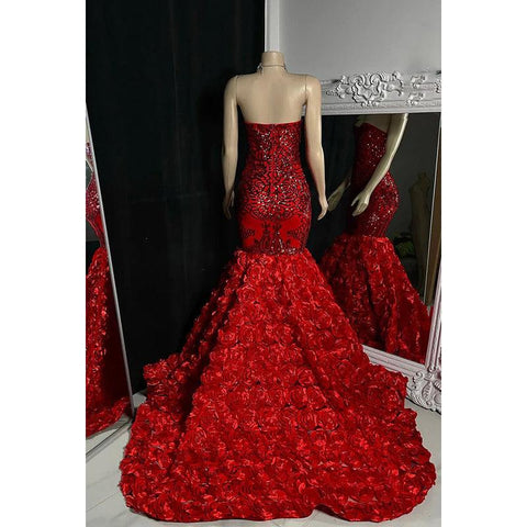 Vestido de fiesta sin mangas con encaje floral y lentejuelas, corte trompeta/sirena, sin tirantes