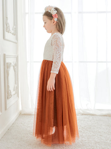 Angelic White Lace A-Line Long Sleeve Tulle Flower Girl Dress