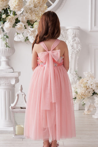 Enchanted Garden Girl Baby Toddler 3D Flower Embellishment Floral Applique Tulle Bow Dress