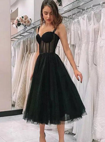 Lindos vestidos negros de tirantes, corte en A, sin mangas, para fiestas de bienvenida 