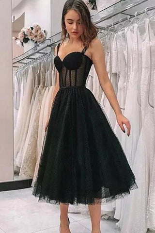 Lindos vestidos negros de tirantes, corte en A, sin mangas, para fiestas de bienvenida 