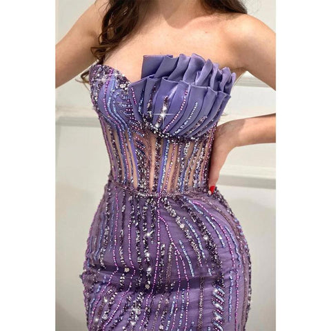 Robe de soirée empire bustier à perles et appliques 